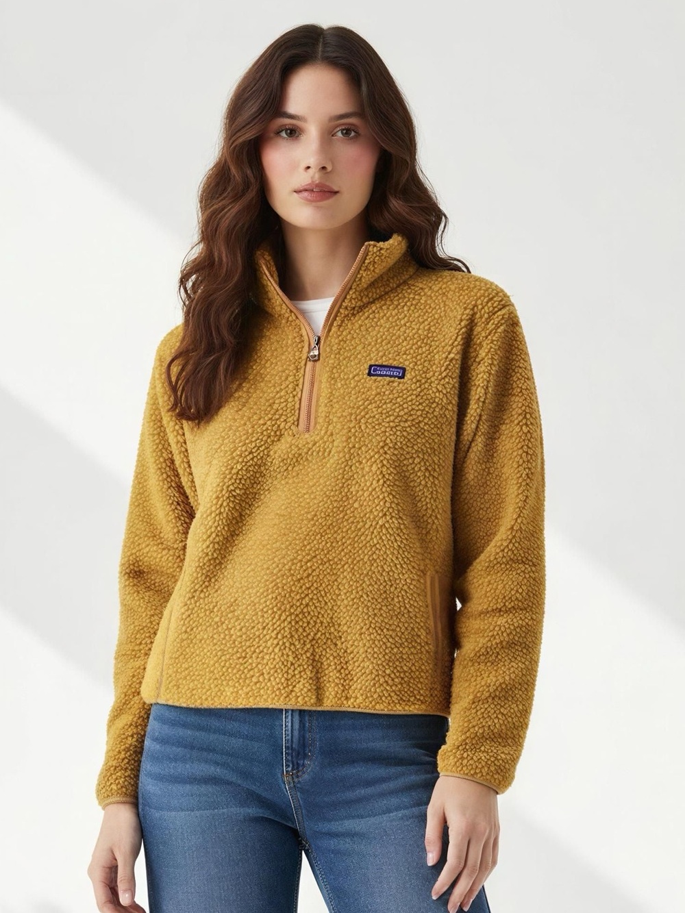 Patagonia Camel Colored Los Gantos Sherpa Quarter-Zip Pullover Size M